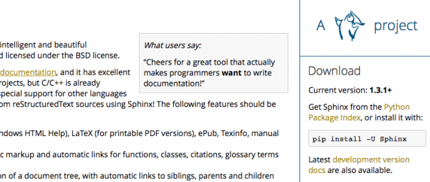 Screenshot of the Sphinx website